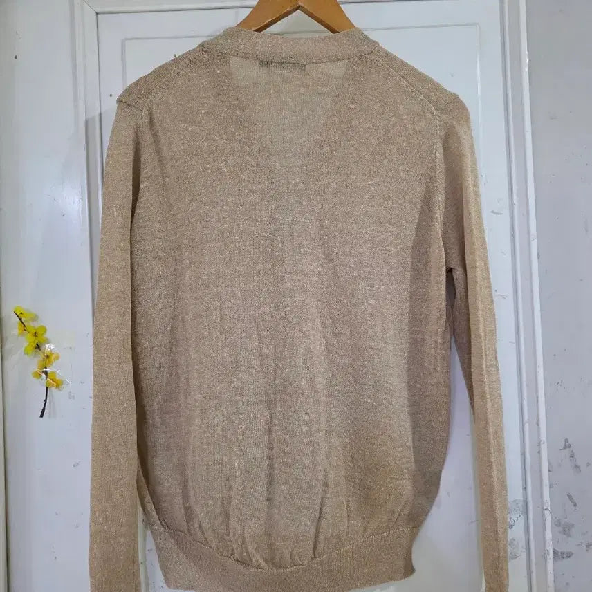 [BUNJANG] Linen Blend Beige Knit Cardigan / 봄 여름  마 린넨  고급스러운 니트가디건  깨끗해요 가슴단면55