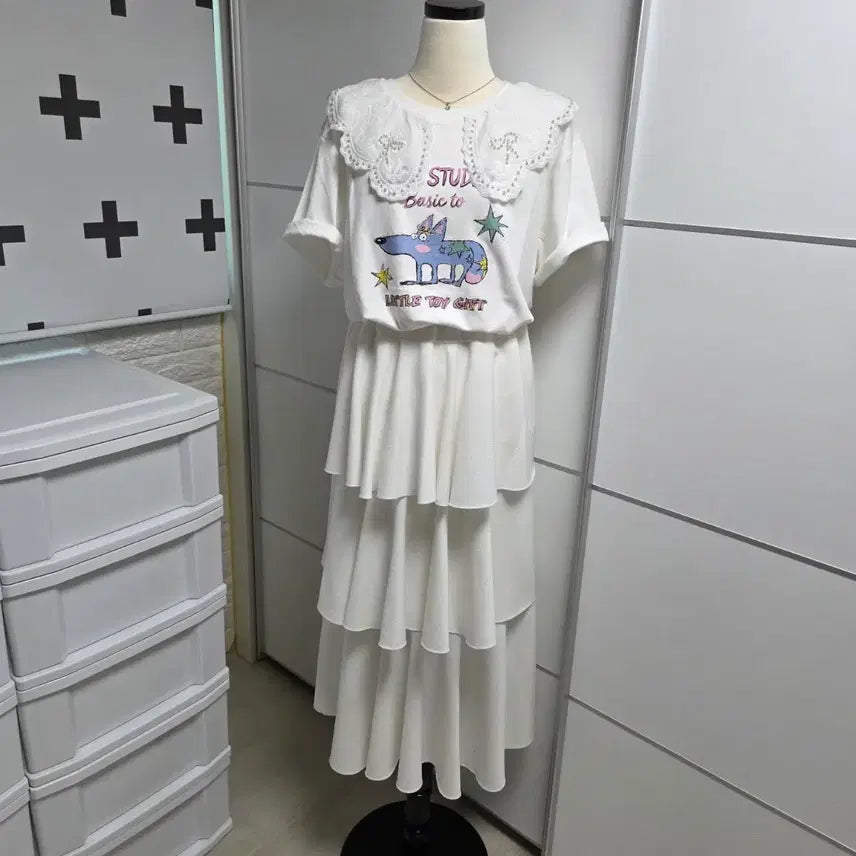 [BUNJANG] Pearl Lace Collar T-Shirt / (새제품)진주레이스카라 티셔츠