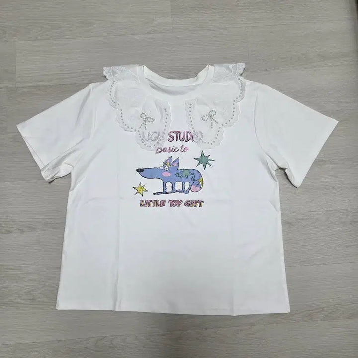 [BUNJANG] Pearl Lace Collar T-Shirt / (새제품)진주레이스카라 티셔츠