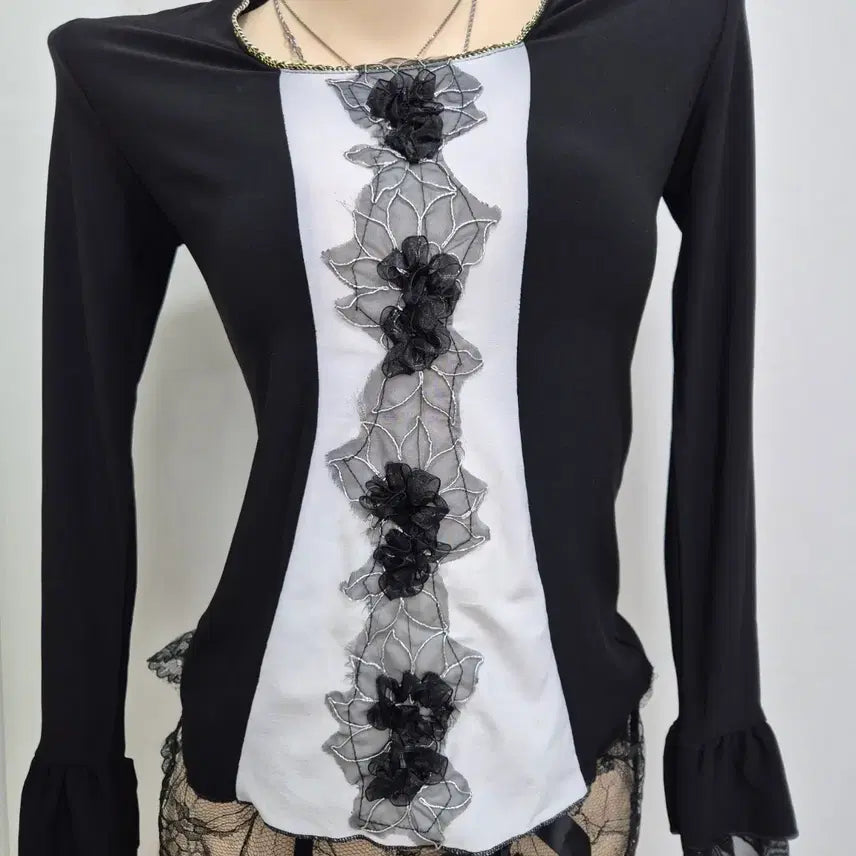 [SOLD OUT] 일본빈티지 블랙 레이스 장식 긴팔 블라우스