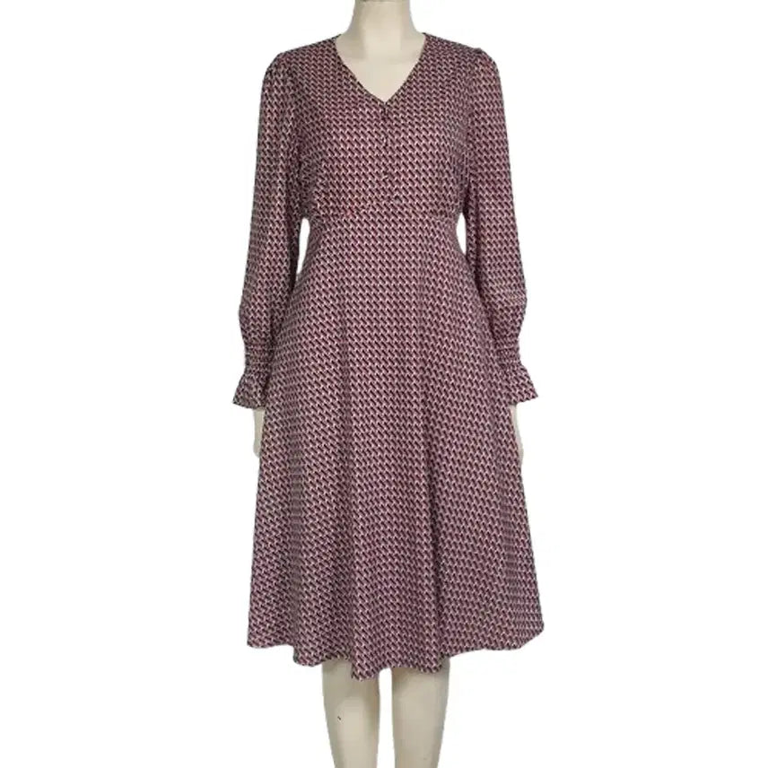 [BUNJANG] Leshop Burgundy A-Line Pattern Print Dress Size S / Leshop 버건디 A라인원피스 S