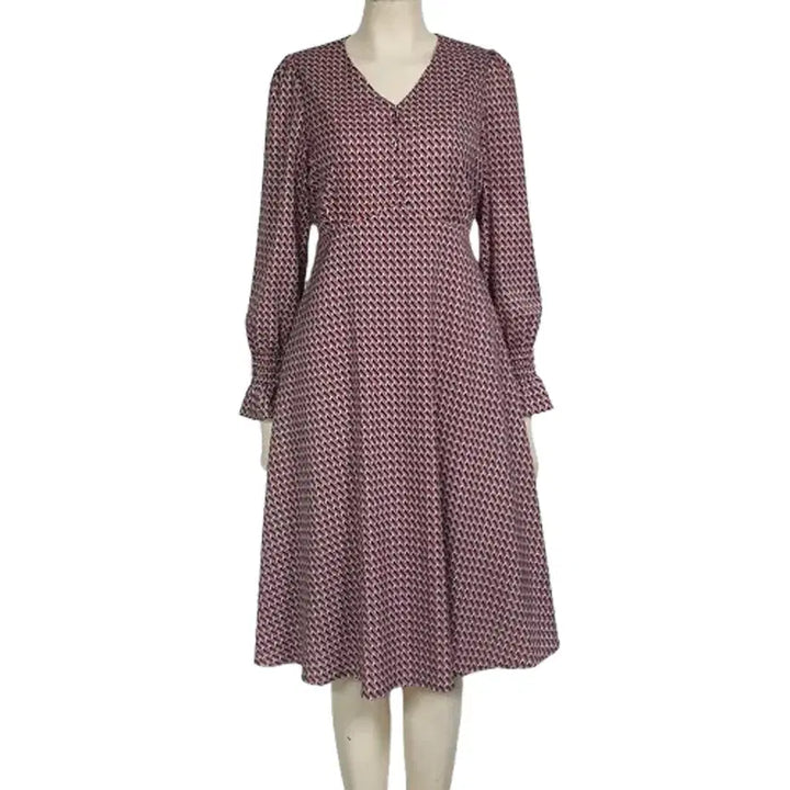 [BUNJANG] Leshop Burgundy A-Line Pattern Print Dress Size S / Leshop 버건디 A라인원피스 S