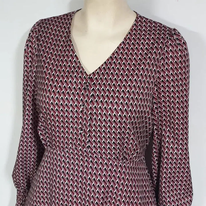 [BUNJANG] Leshop Burgundy A-Line Pattern Print Dress Size S / Leshop 버건디 A라인원피스 S