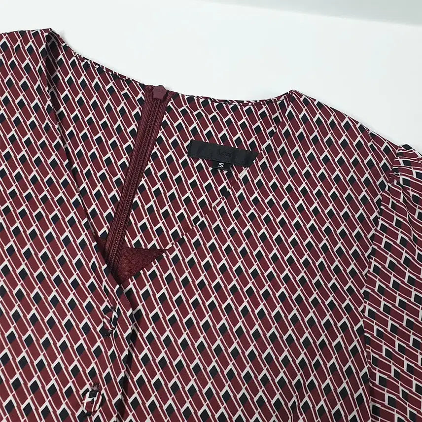 [BUNJANG] Leshop Burgundy A-Line Pattern Print Dress Size S / Leshop 버건디 A라인원피스 S