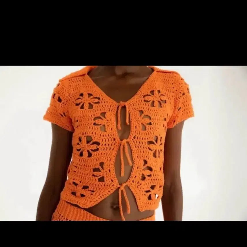 [BUNJANG] Tach Crochet Knit Orange Cotton / tach 타치 크로셰 니트