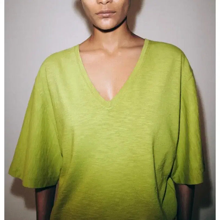[BUNJANG] Zara V-Neck T-Shirt - Pistachio, M / zara 자라 브이넥 티셔츠 - 피스타치오,M