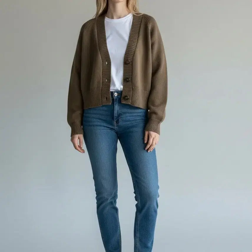 [BUNJANG] Massimo Dutti Cropped Knit Cardigan Khaki XS / 마시모두띠 크롭 니트 가디건 XS