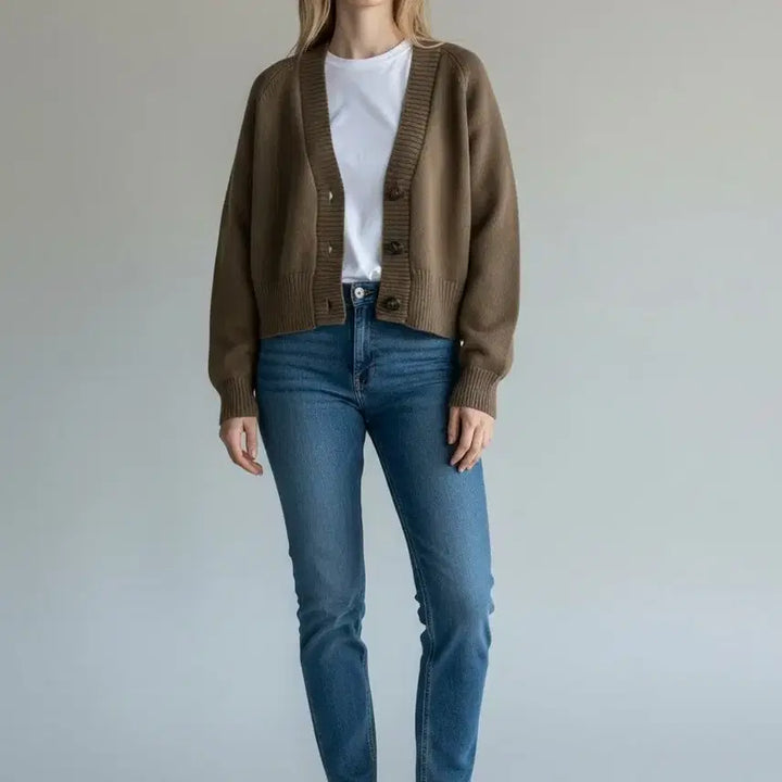 [BUNJANG] Massimo Dutti Cropped Knit Cardigan Khaki XS / 마시모두띠 크롭 니트 가디건 XS