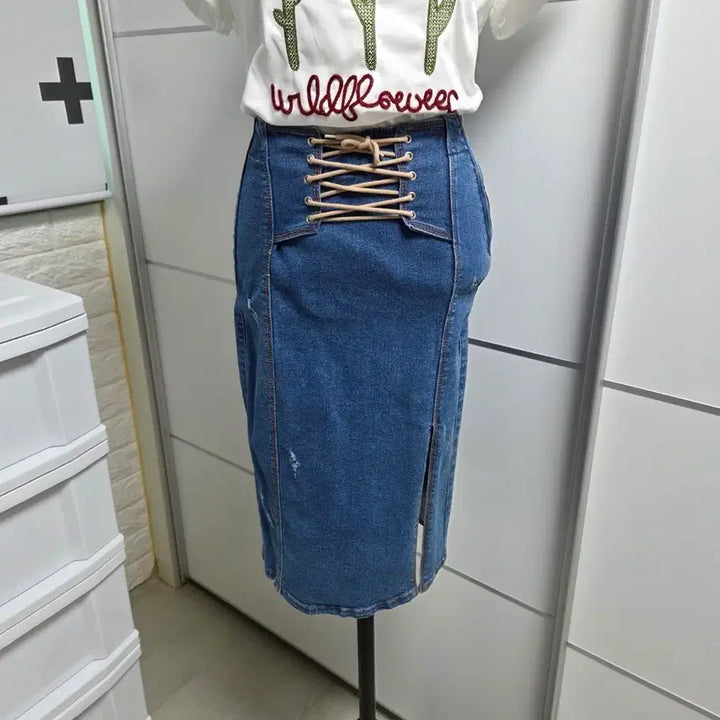 [BUNJANG] Spandex Denim Eyelet Skirt - Size S / (새제품)스판데님 아일렛 스커트 S사이즈