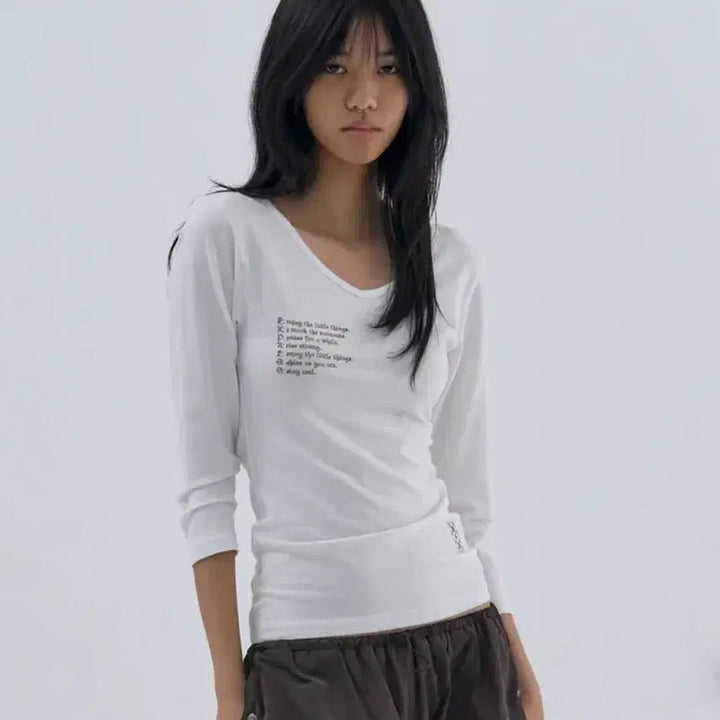 [BUNJANG] Wellbeing Express V-Neck 3/4 Sleeve White Top / 웰빙 익스프레스 V neck 3/4 sleeve White