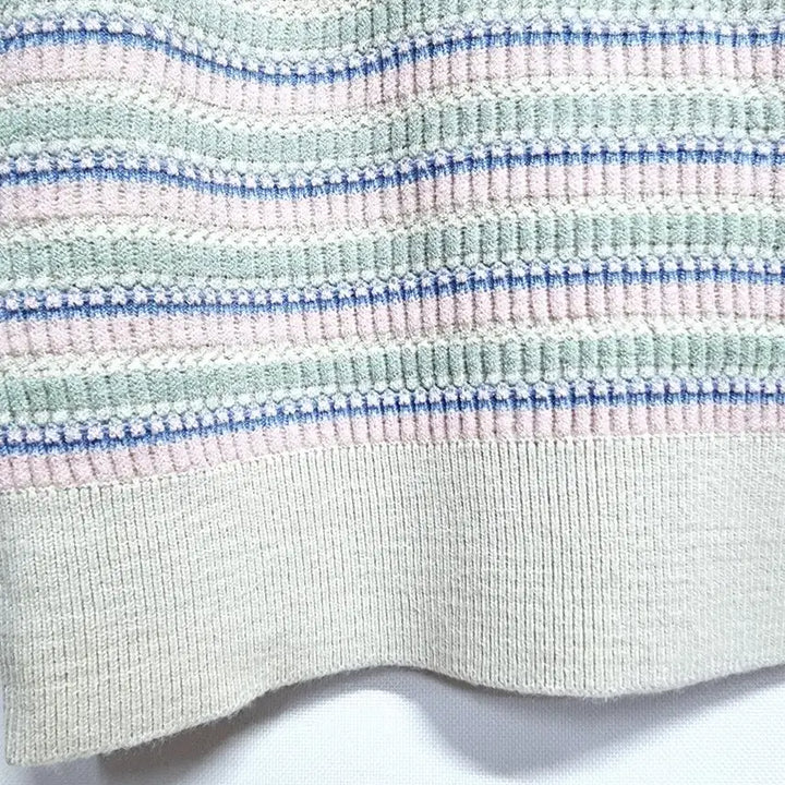 [BUNJANG] SEWING MADE Pastel Striped Square Neck Knit Top / 빈티지 SEWING MADE 스트라이프 반팔 니트