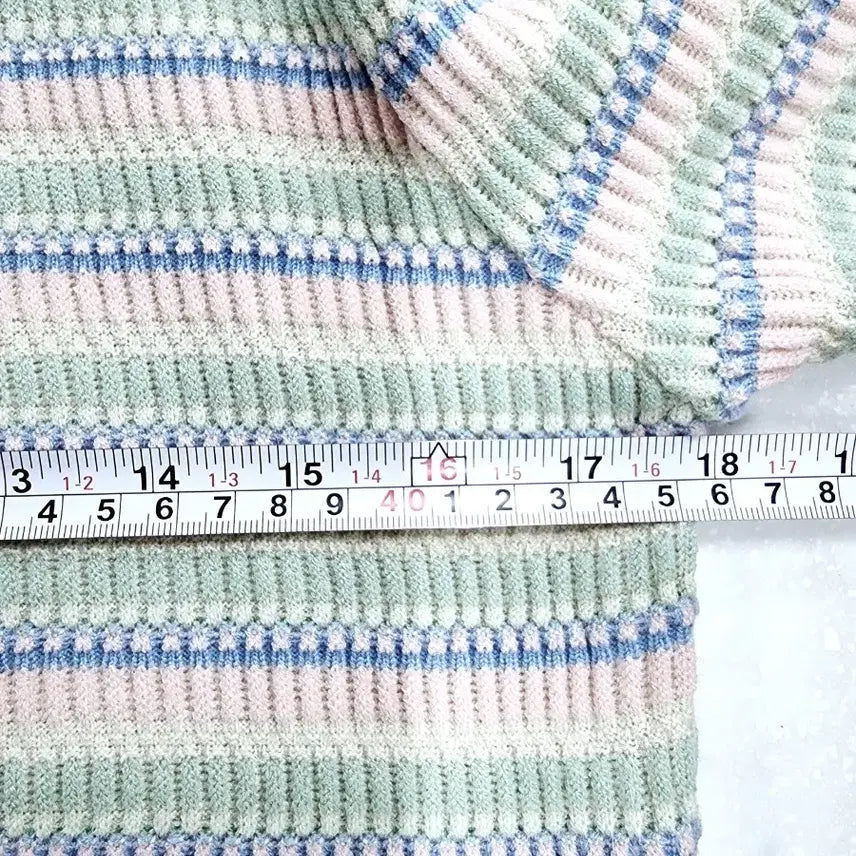 [BUNJANG] SEWING MADE Pastel Striped Square Neck Knit Top / 빈티지 SEWING MADE 스트라이프 반팔 니트