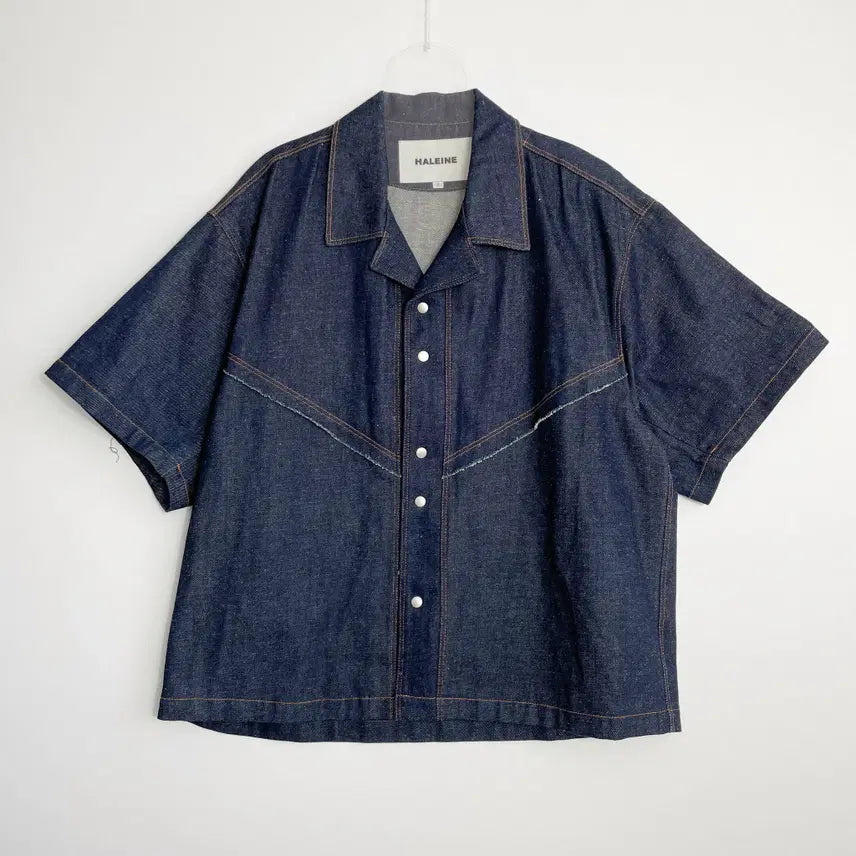 [BUNJANG] Haleine Indigo V-Cut Off Half Sleeve Shirt Jacket / C1 알렌느 인디고 브이컷오프 하프슬리브 셔츠 자켓 2사이즈