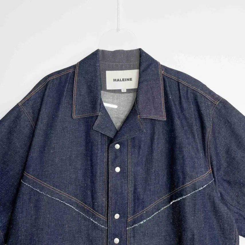 [BUNJANG] Haleine Indigo V-Cut Off Half Sleeve Shirt Jacket / C1 알렌느 인디고 브이컷오프 하프슬리브 셔츠 자켓 2사이즈