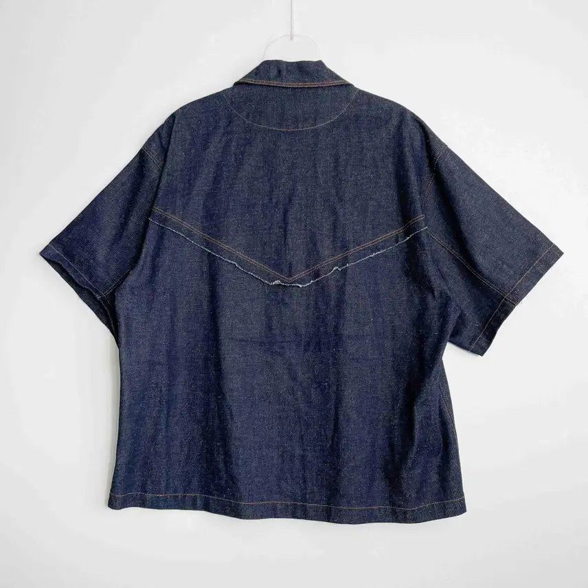 [BUNJANG] Haleine Indigo V-Cut Off Half Sleeve Shirt Jacket / C1 알렌느 인디고 브이컷오프 하프슬리브 셔츠 자켓 2사이즈