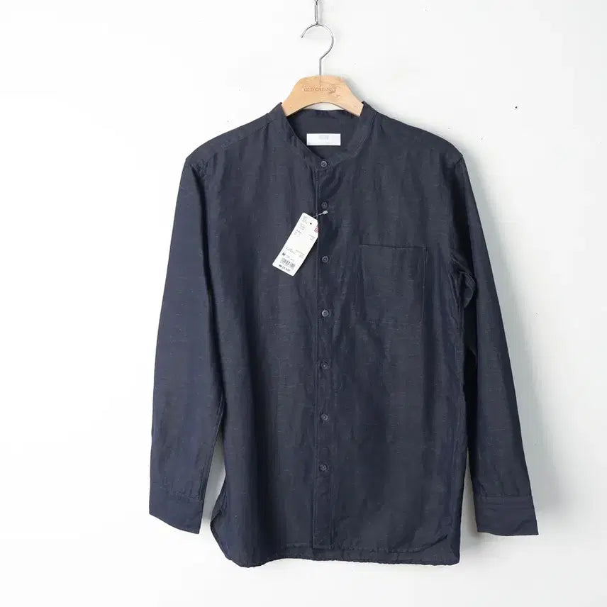 [BUNJANG] Uniqlo Linen Cotton Collarless Shirt / 95/새상품 유니클로 린넨코튼 노카라 셔츠