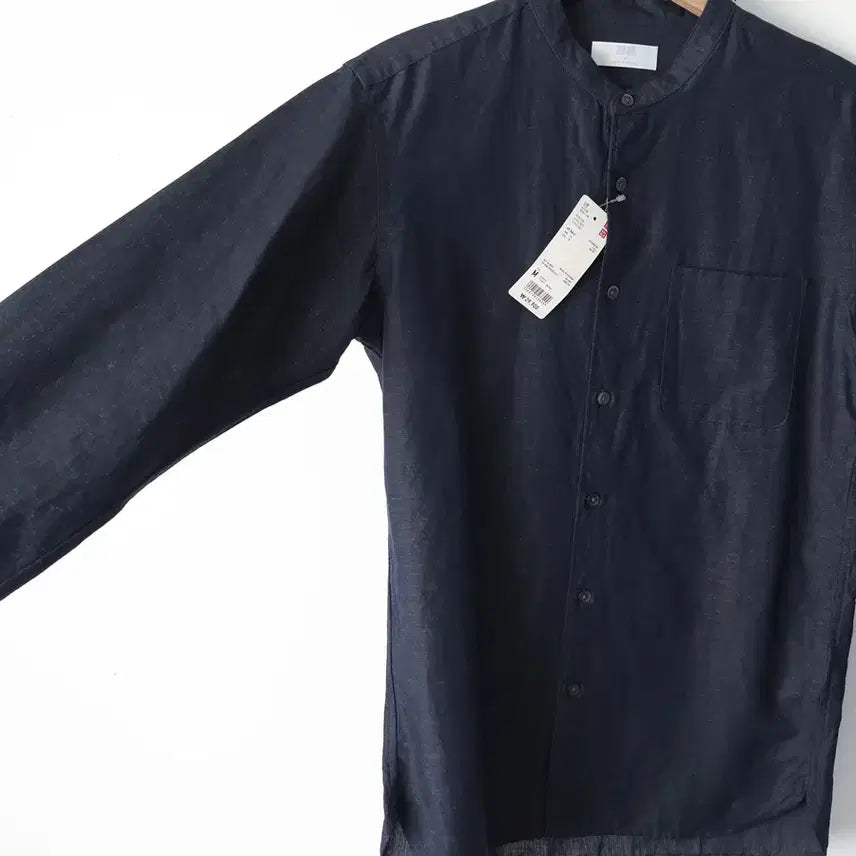 [BUNJANG] Uniqlo Linen Cotton Collarless Shirt / 95/새상품 유니클로 린넨코튼 노카라 셔츠