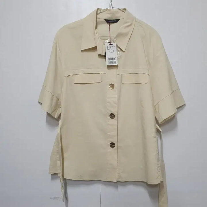 [BUNJANG] Olivia Lauren Linen Blend Short Sleeve Shirt / 올리비아로렌(미사용제품)벨트 반팔 면,마혼방셔츠 아이보리
