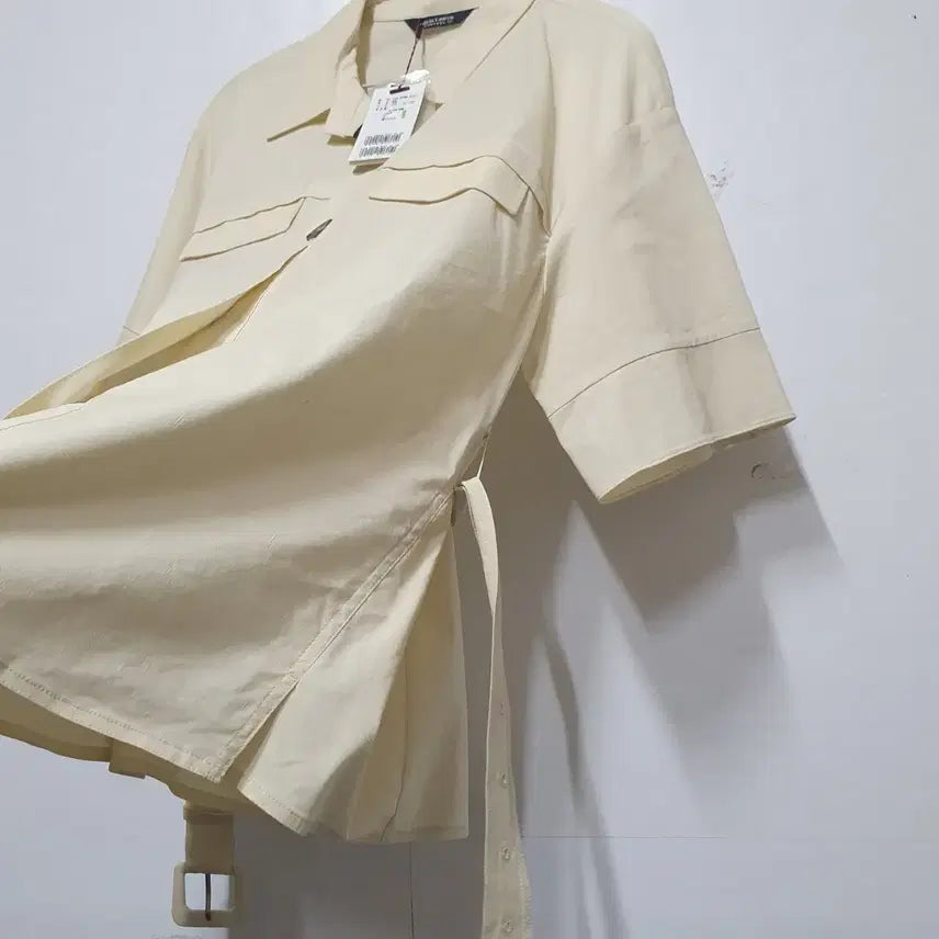 [BUNJANG] Olivia Lauren Linen Blend Short Sleeve Shirt / 올리비아로렌(미사용제품)벨트 반팔 면,마혼방셔츠 아이보리