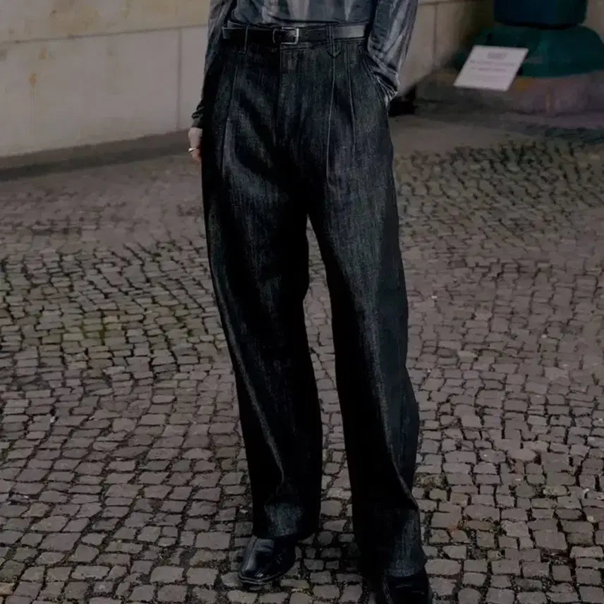 [BUNJANG] Portners Two-Tuck Wide Black Jeans / [S] 포트너스 투턱 와이드 블랙 진