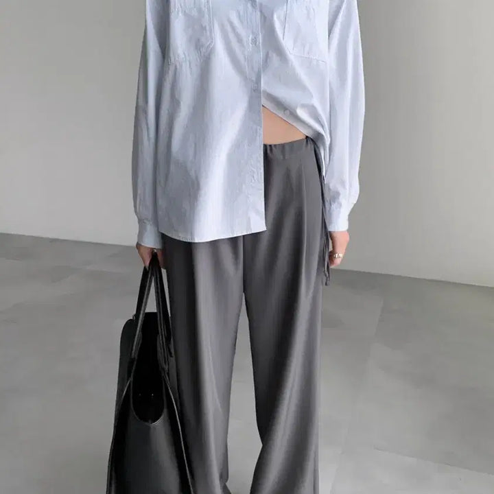 [BUNJANG] 45th Street Pinstripe Tucked Slacks / 45번가 스트링 핀턱 슬랙스   리본빛 모노하 문달 낫띵리튼