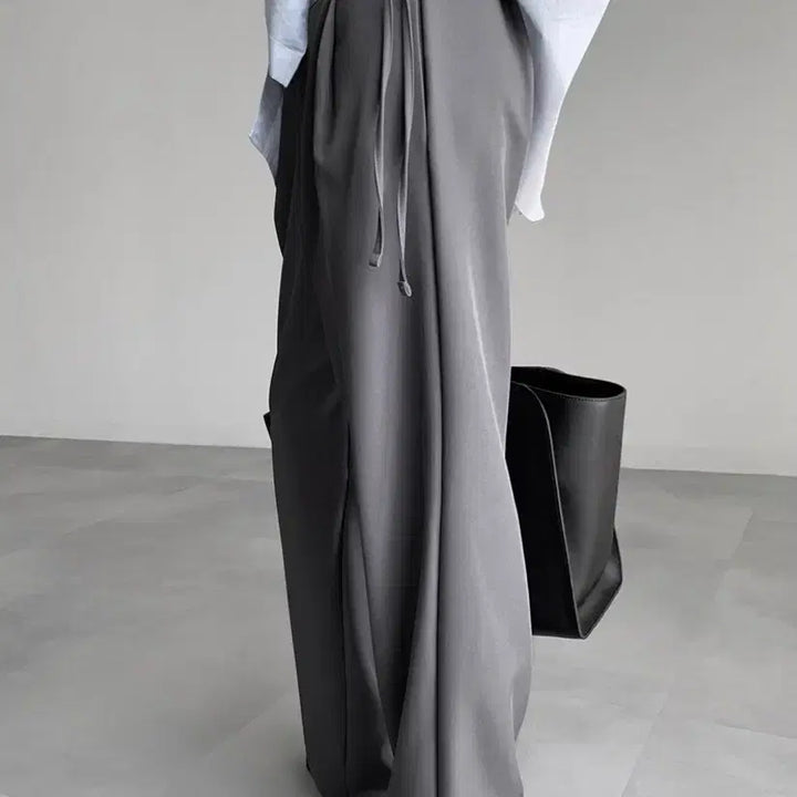 [BUNJANG] 45th Street Pinstripe Tucked Slacks / 45번가 스트링 핀턱 슬랙스   리본빛 모노하 문달 낫띵리튼