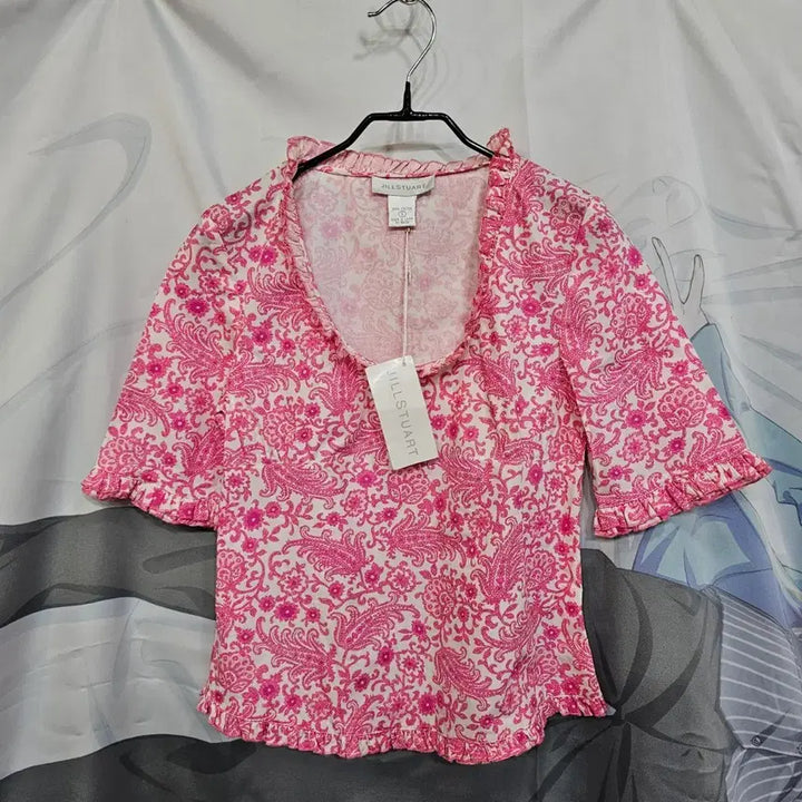 [BUNJANG] Jill Stuart Pink Paisley Short Sleeve Blouse / 질스튜어트 핑크 페이즐리 반팔 블라우스