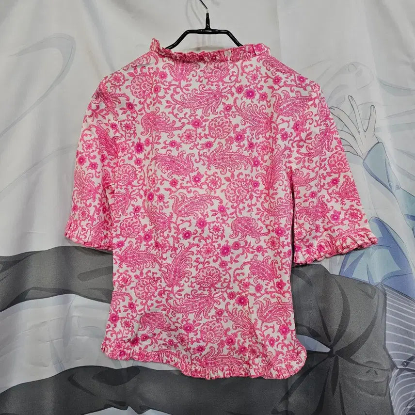 [BUNJANG] Jill Stuart Pink Paisley Short Sleeve Blouse / 질스튜어트 핑크 페이즐리 반팔 블라우스