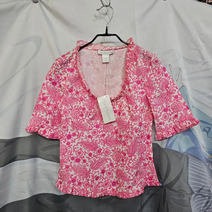 [BUNJANG] Jill Stuart Pink Paisley Short Sleeve Blouse / 질스튜어트 핑크 페이즐리 반팔 블라우스