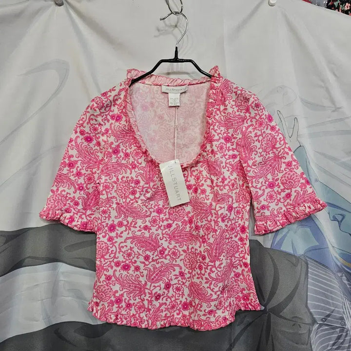 [BUNJANG] Jill Stuart Pink Paisley Short Sleeve Blouse / 질스튜어트 핑크 페이즐리 반팔 블라우스