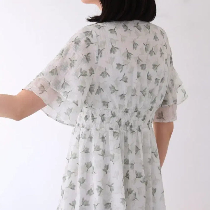 [BUNJANG] Seersucker Flower V-neck Short Sleeve Dress / 새상품) 시어서커 플라워 반팔 원피스