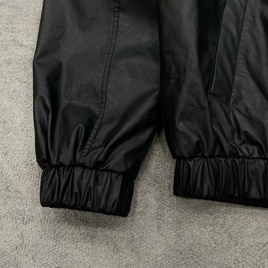 [BUNJANG] F 1011 Gallery Embroidered Logo Leather Two-Way Zip-Up Jacket / F 1011갤러리 자수 로고 레더 투웨이 집업 자켓