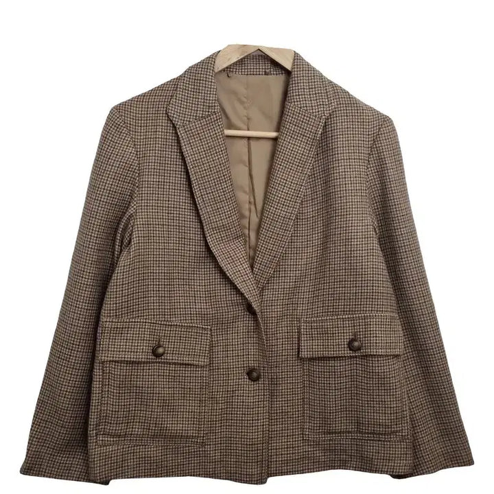 [BUNJANG] Vintage Brown Check Blazer [M] Wool 100% Women&