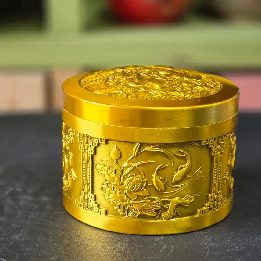 [BUNJANG] Brass Storage Box with Golden Lotus and Fish Motif / 황금 연꽃 물고기 문양 황동 보관함