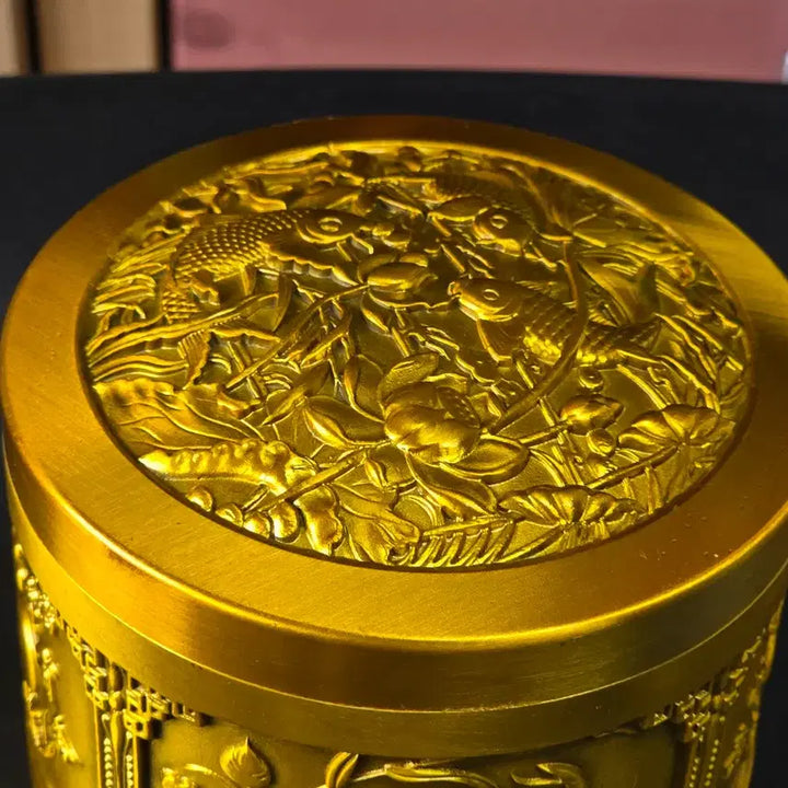 [BUNJANG] Brass Storage Box with Golden Lotus and Fish Motif / 황금 연꽃 물고기 문양 황동 보관함