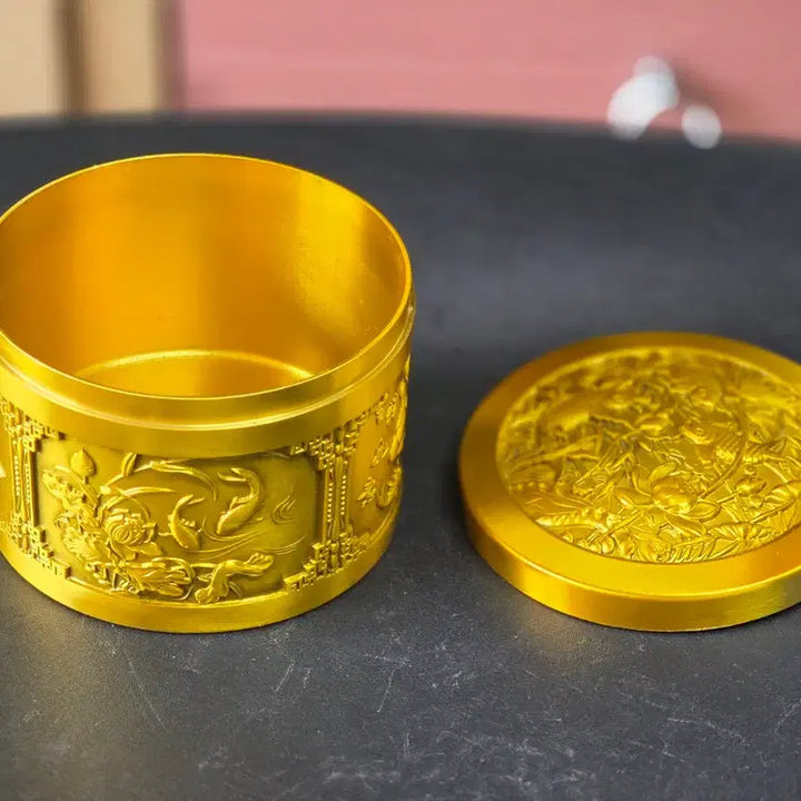 [BUNJANG] Brass Storage Box with Golden Lotus and Fish Motif / 황금 연꽃 물고기 문양 황동 보관함