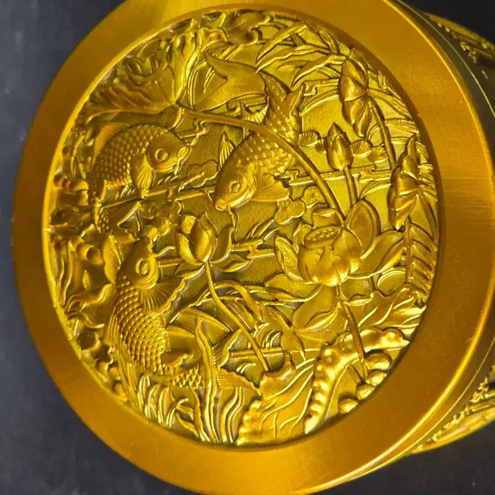 [BUNJANG] Brass Storage Box with Golden Lotus and Fish Motif / 황금 연꽃 물고기 문양 황동 보관함