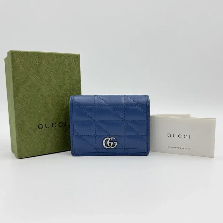 [BUNJANG] Gucci GG Marmont Light Blue Quilted Leather Matelassé Bifold Wallet / 구찌 GG 마몽 라이트블루 퀄팅 레더 마틀라세 반지갑 466492