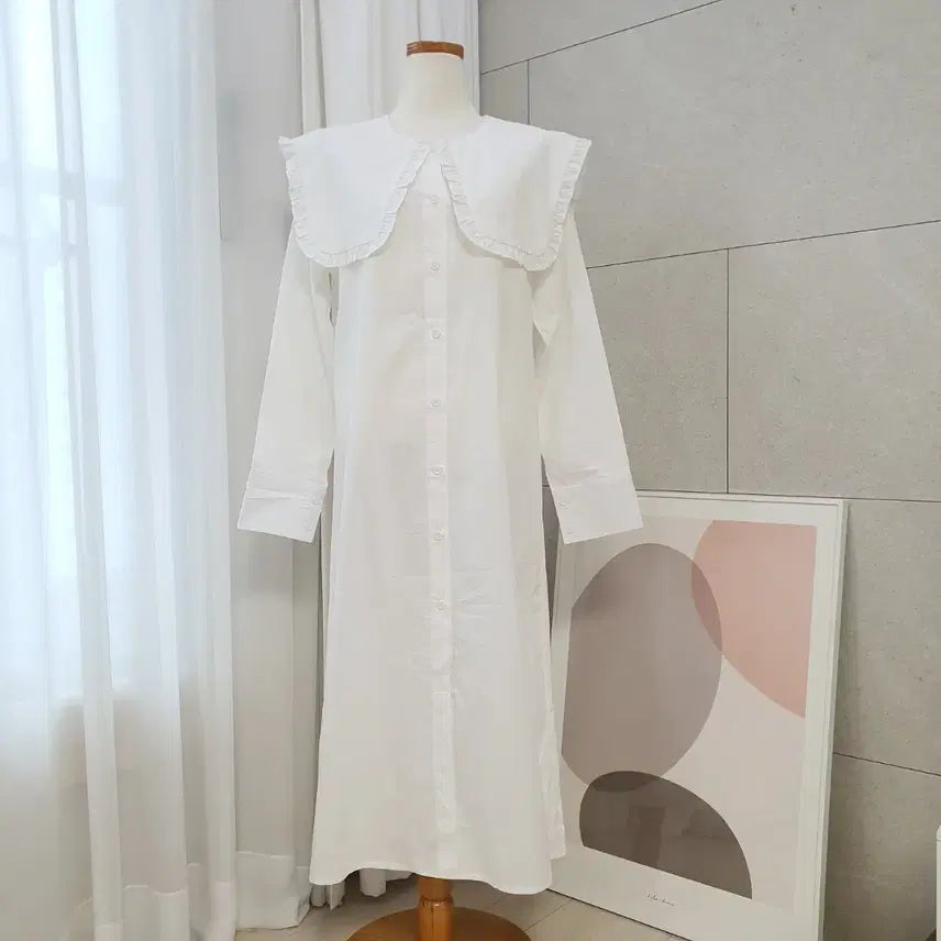 [SOLD OUT] 새상품) 화이트 빅카라 프릴 롱원피스 55~77