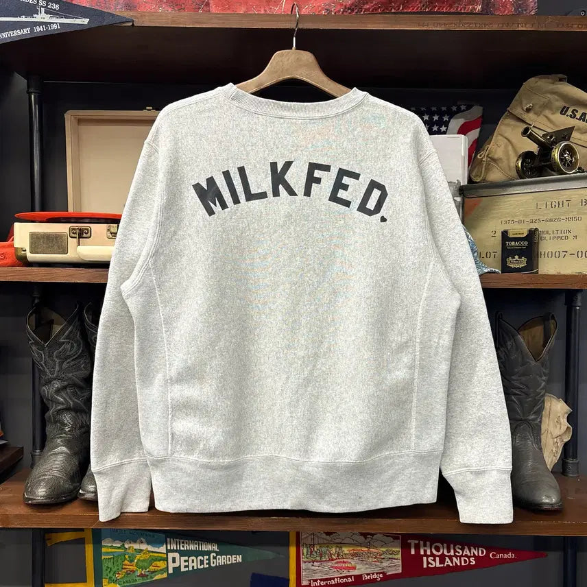 [BUNJANG] Champion x Milkfed Reverse Weave Logo Patch Sweatshirt / 챔피온X밀크페드 리버스위브 로고패치 헤비코튼 스웻셔츠 N1236