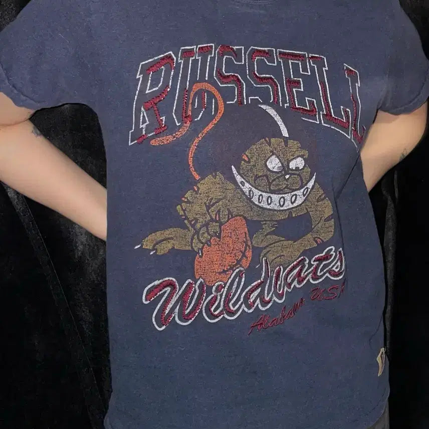 [BUNJANG] Russell Athletic Wildcats Navy Short Sleeve T-shirt / 러셀 와일드캣츠 반팔 티셔츠 네이비