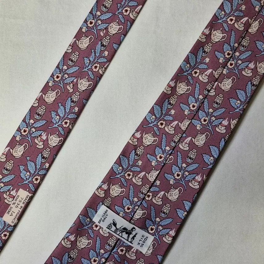 [BUNJANG] Hermès Pink Teapot Flower Silk Tie / 에르메스 핑크 티포트 플라워 실크 넥타이