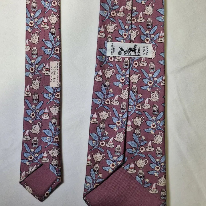 [BUNJANG] Hermès Pink Teapot Flower Silk Tie / 에르메스 핑크 티포트 플라워 실크 넥타이