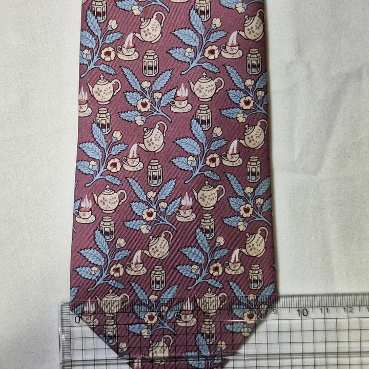 [BUNJANG] Hermès Pink Teapot Flower Silk Tie / 에르메스 핑크 티포트 플라워 실크 넥타이