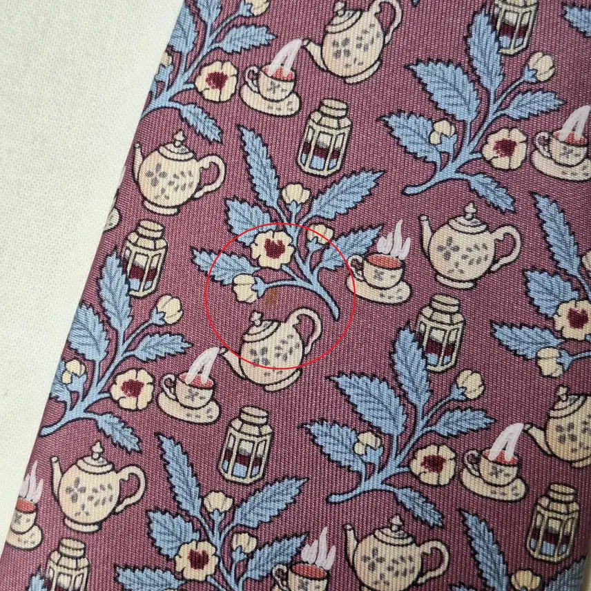 [BUNJANG] Hermès Pink Teapot Flower Silk Tie / 에르메스 핑크 티포트 플라워 실크 넥타이