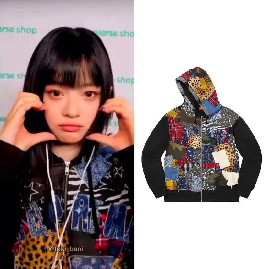[BUNJANG] Supreme Patchwork Hoodie Zip-up (NewJeans Hanni) / (뉴진스 하니 착용) 슈프림 패치워크 후드집업 L