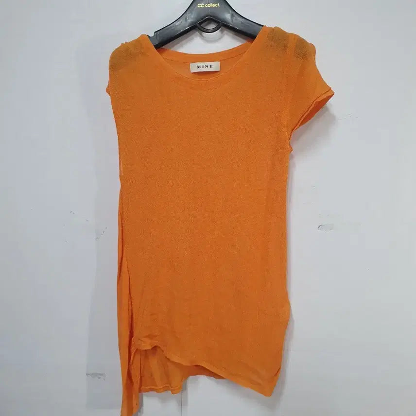 [BUNJANG] MINE Orange Linen Asymmetric T-shirt / MINE 마인 오렌지 린넨 언발티셔츠