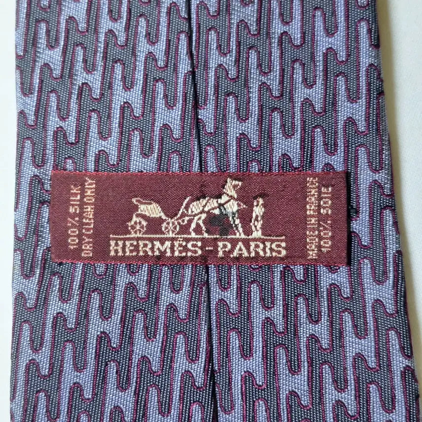 [BUNJANG] Hermes Lavender Burgundy Wave Silk Tie / 에르메스 라벤더 버건디 웨이브 넥타이
