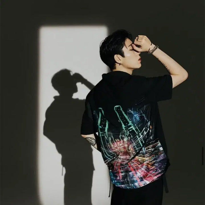[BUNJANG] System Homme Zico Back Print Linen Shirt / (지코셔츠 상태최상) 한섬 시스템옴므 백프린팅 오버핏 반팔 셔츠