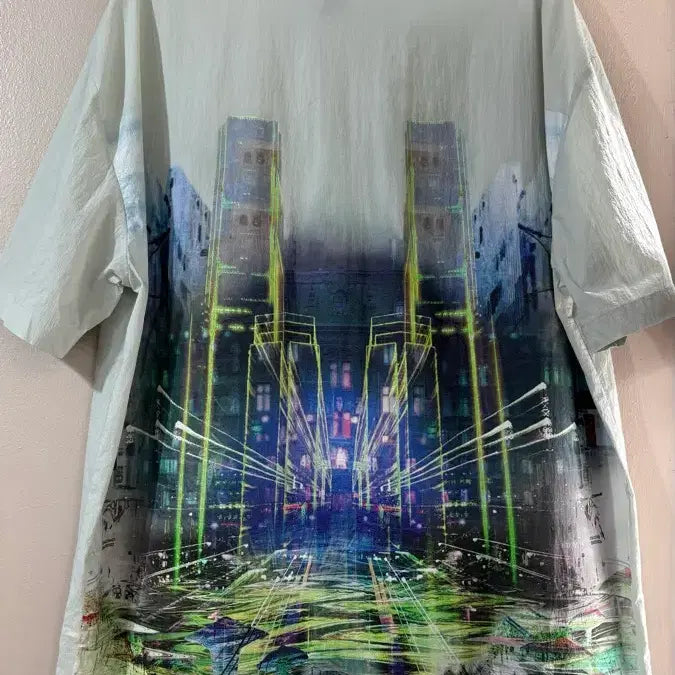 [BUNJANG] System Homme Zico Back Print Linen Shirt / (지코셔츠 상태최상) 한섬 시스템옴므 백프린팅 오버핏 반팔 셔츠